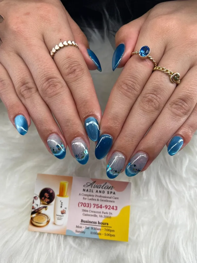 Blue nail art at Avalon Nail & Spa